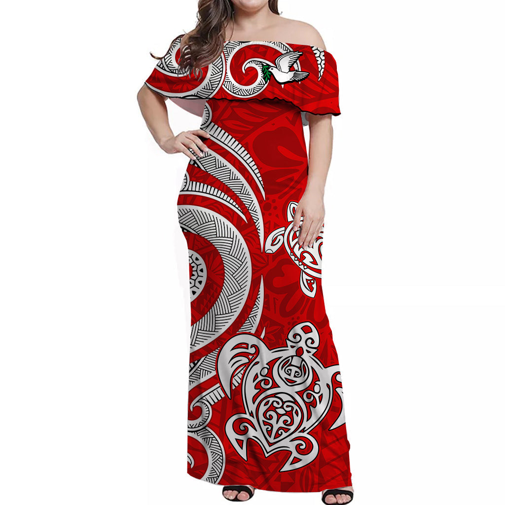 Tonga Rugby Off Shoulder Long Dress Kupesi Ngatu Ver.15