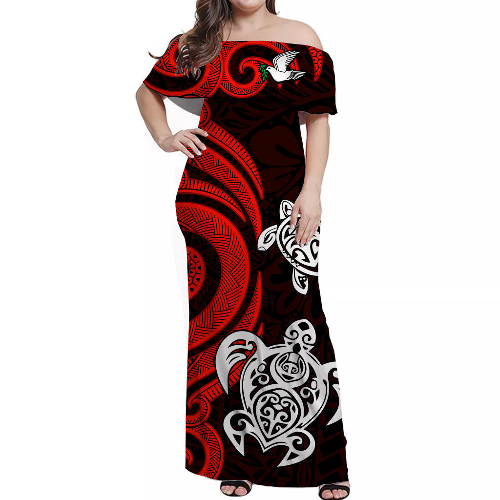 Tonga Rugby Off Shoulder Long Dress Kupesi Ngatu Ver.16