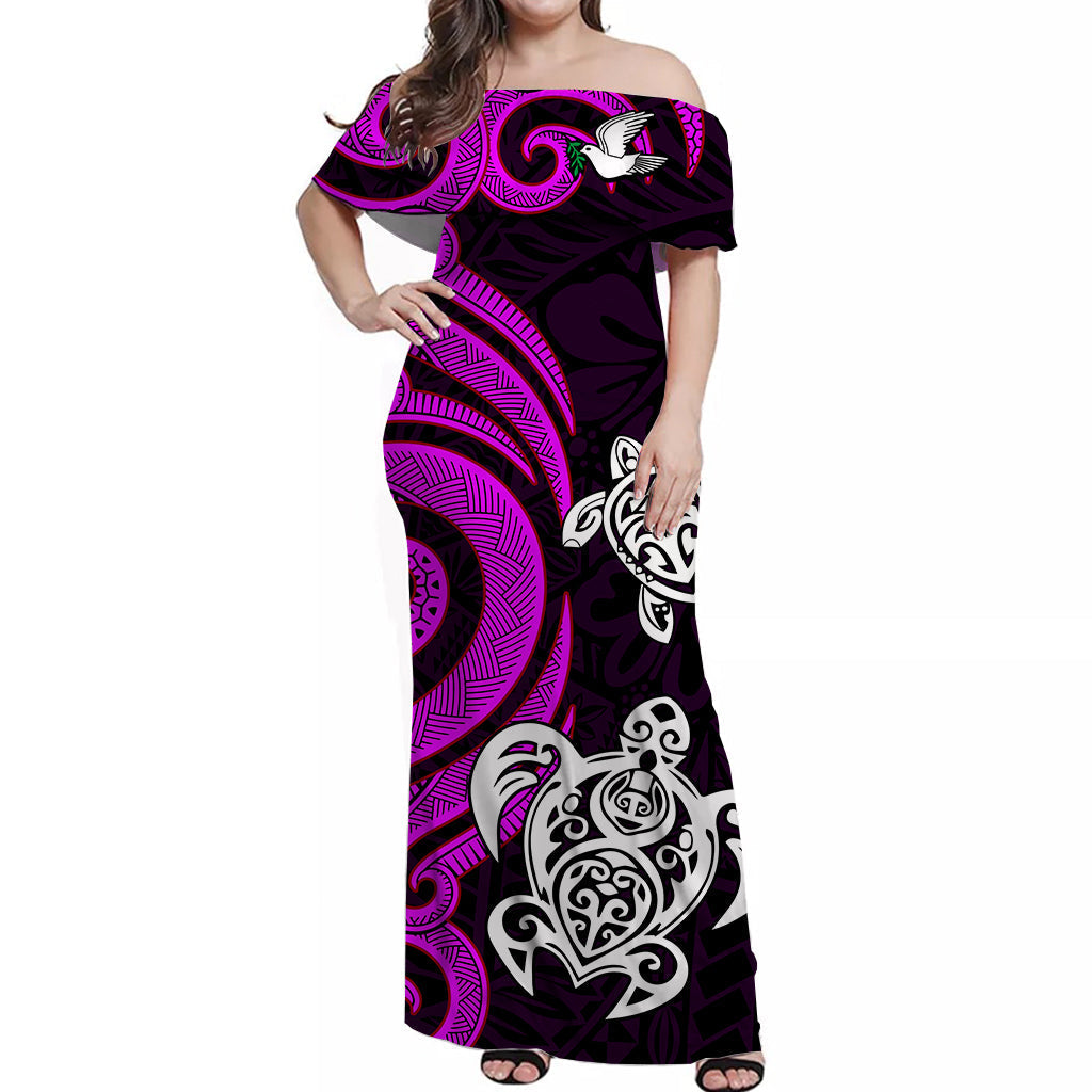 Tonga Rugby Off Shoulder Long Dress Kupesi Ngatu Ver.17