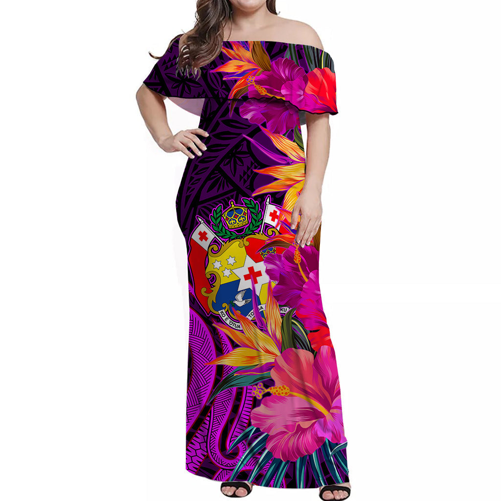 Tonga Rugby Off Shoulder Long Dress Kupesi Ngatu Ver.18