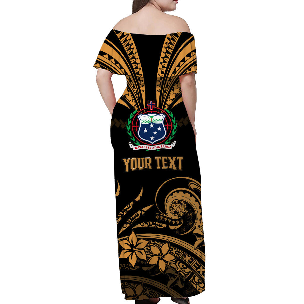 Custom Personalised Samoa Tatau Off Shoulder Long Dress Gold Polynesian Ula Nifo