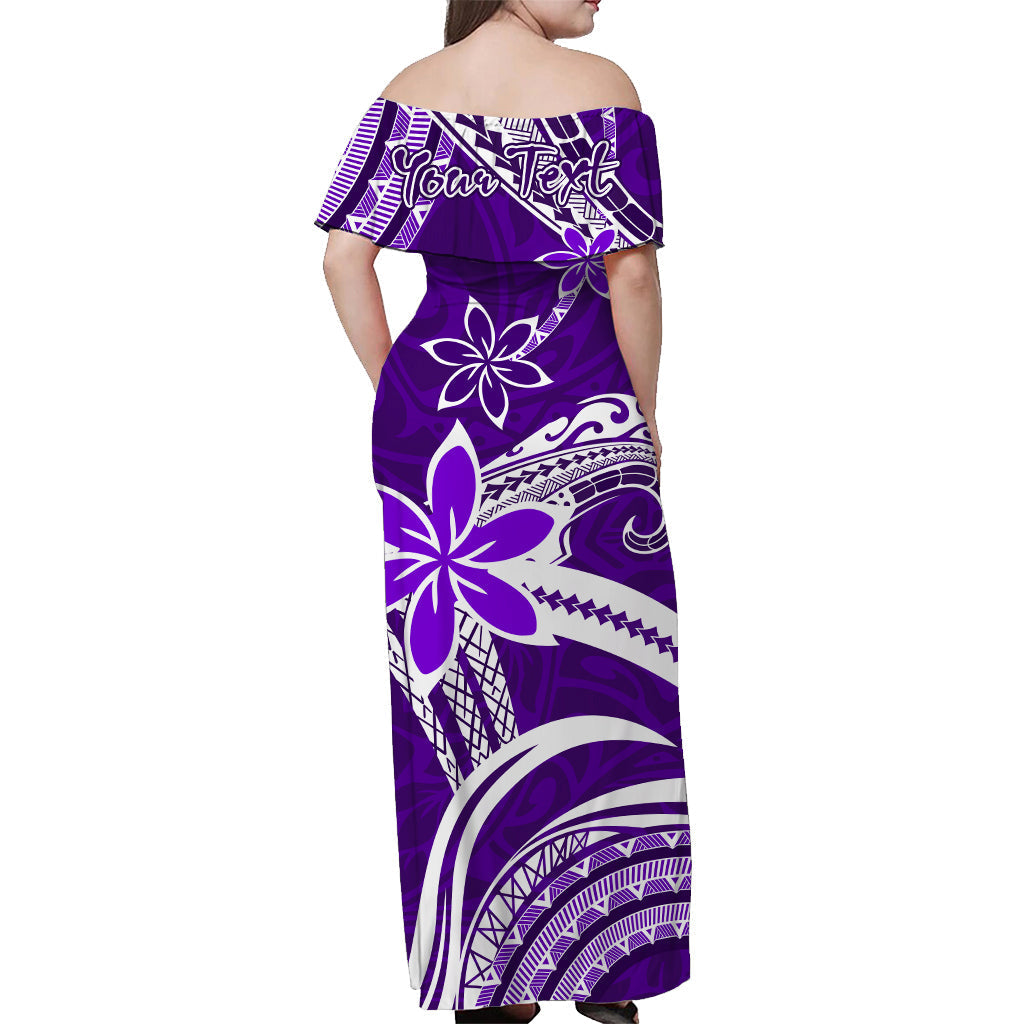 Custom Personalised Hawaii Flowers Wave Off Shoulder Long Dress Kanaka Maoli Purple Polynesian