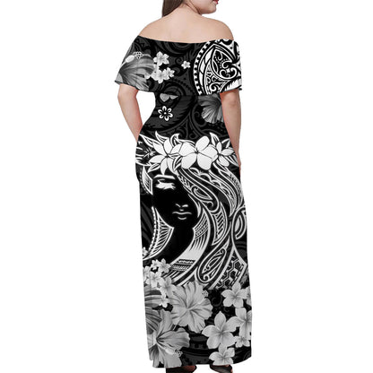 Hawaii Off Shoulder Long Dress Polynesia Black Attractive Hula Girl
