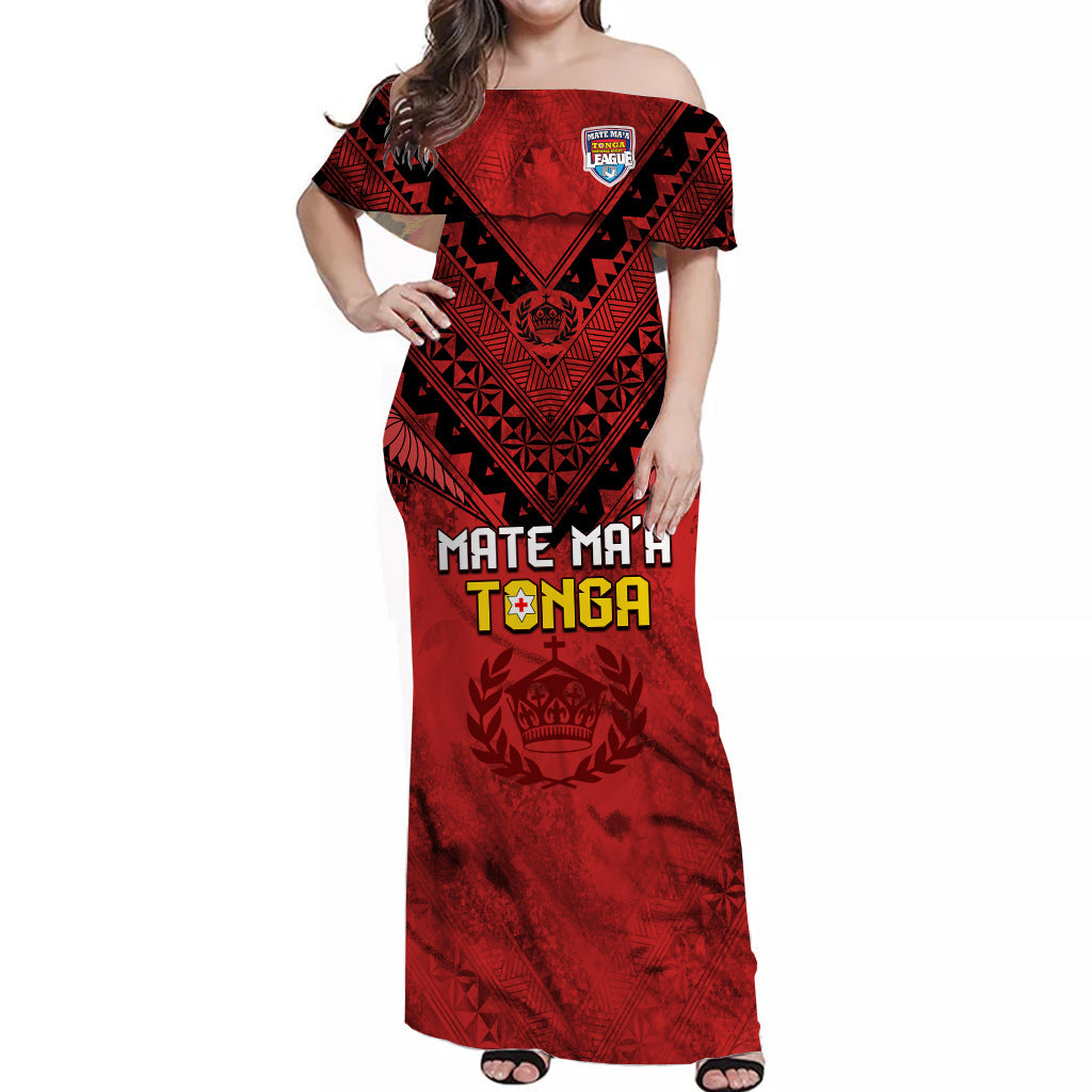 Tonga Rugby MMT Off Shoulder Long Dress Ngatu Mate Maa Tonga Grunge