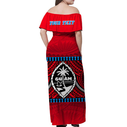 Custom Personalised Guam Chamorro Off Shoulder Long Dress Latte Stone Red Polynesian Haligi
