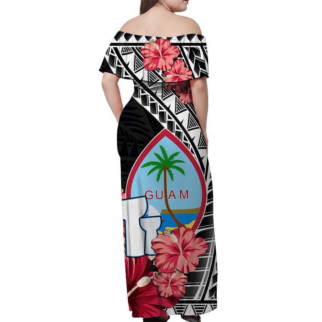 Guam Chamorro Off Shoulder Long Dress Happy Liberation Day Latte Stone Version Black