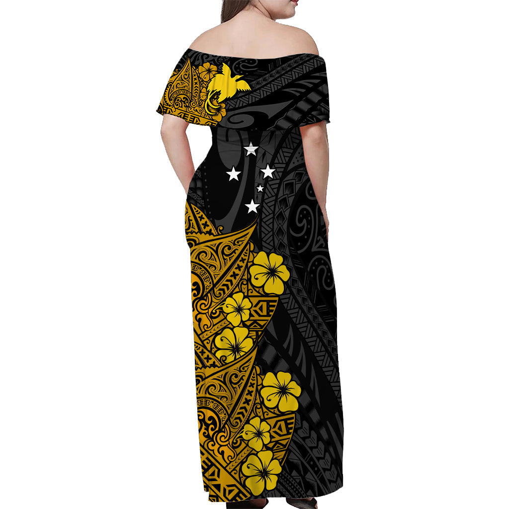 Custom Personalised Papua New Guinea Birds of Paradise Women Off Shoulder Long Dress Gold