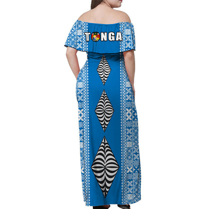 Tonga Rugby Off Shoulder Long Dress Mate Ma'a Tonga Version Blue