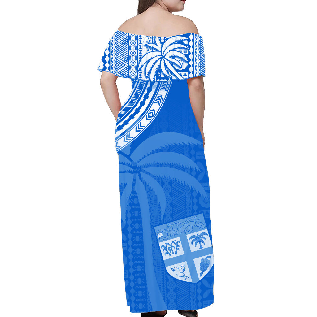 Fiji Rugby Sevens Off Shoulder Long Dress Fijian 7s Tapa Polynesian Blue Ver.01