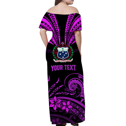 Custom Personalised Samoa Tatau Off Shoulder Long Dress Purple Polynesian Ula Nifo