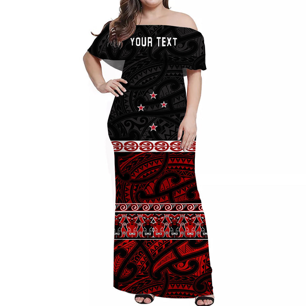 Custom Personalised New Zealand Off Shoulder Long Dress Maori Mix Coat Of Arms