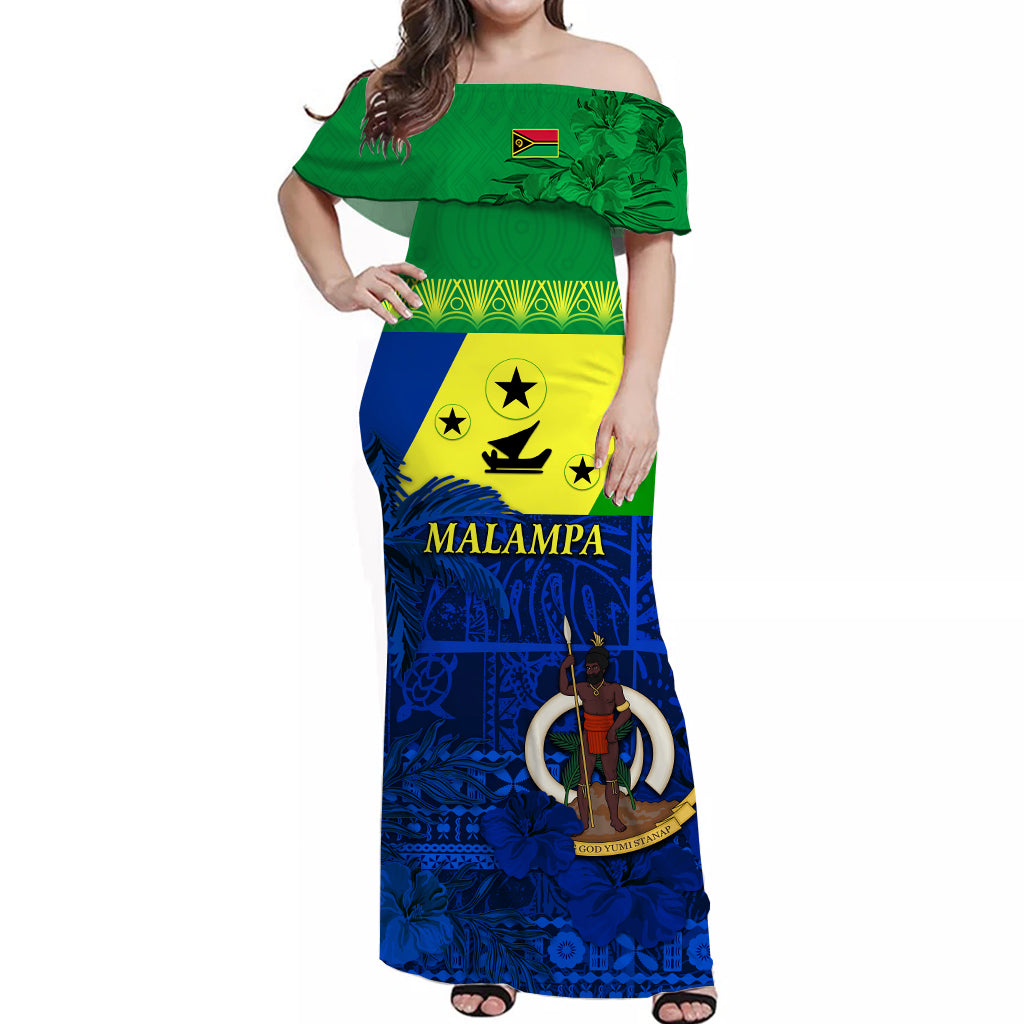 Malampa Off Shoulder Long Dress Vanuatu Polynesia mix Flowers