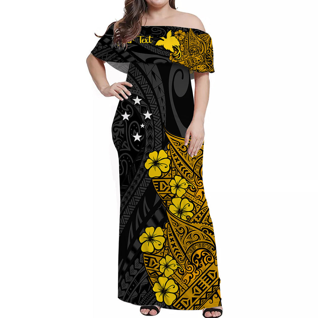 Custom Personalised Papua New Guinea Birds of Paradise Women Off Shoulder Long Dress Gold