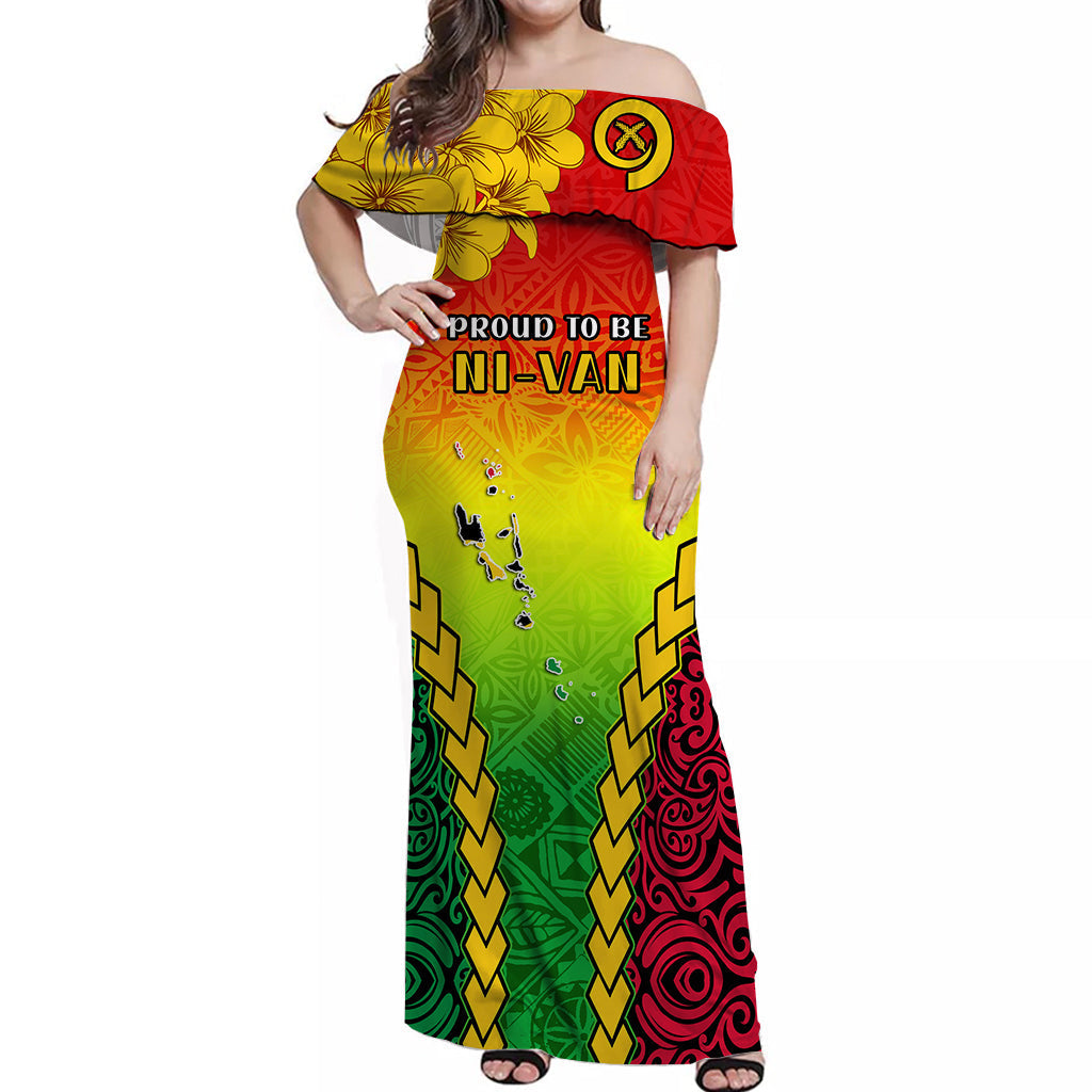 Vanuatu Indigenous Off Shoulder Long Dress Proud To Be Ni Vanuatu Polynesian Flowers