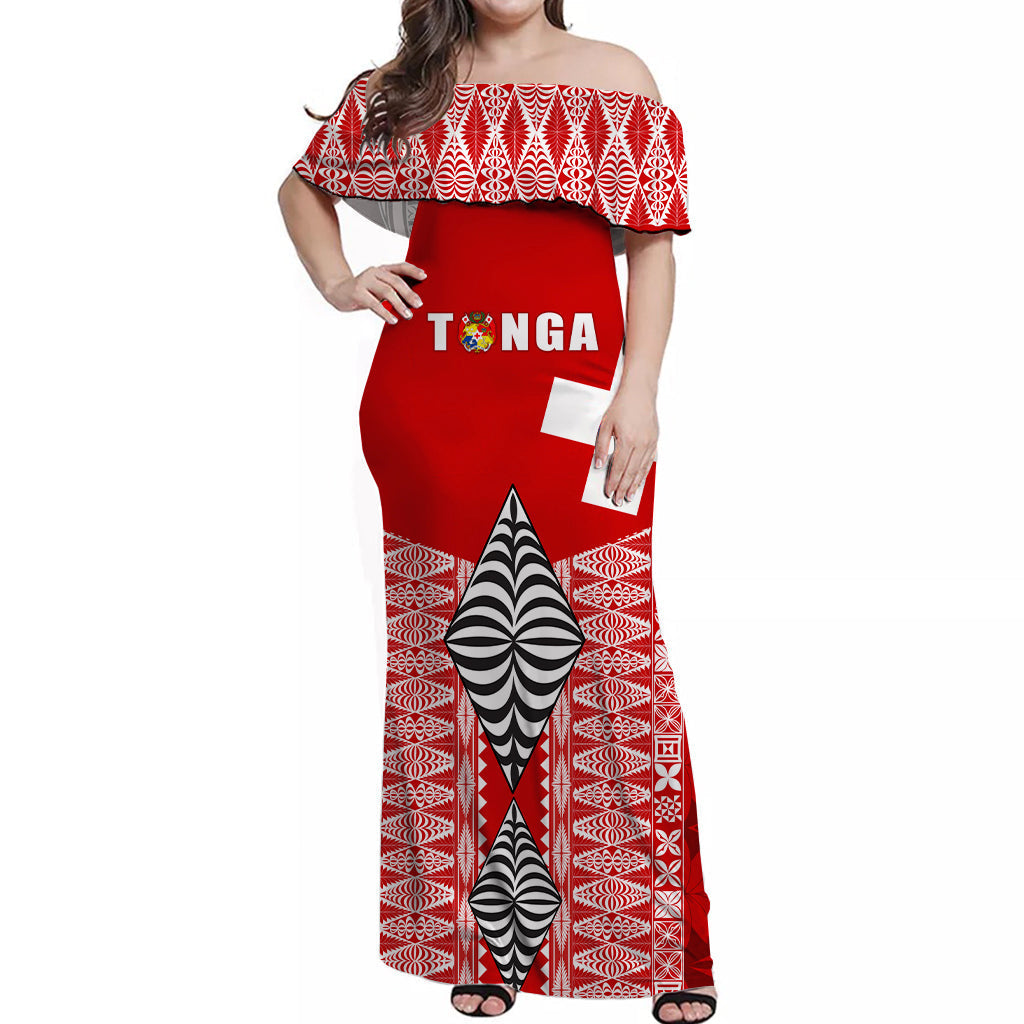 Tonga Rugby Off Shoulder Long Dress Kupesi Ngatu Ver.01