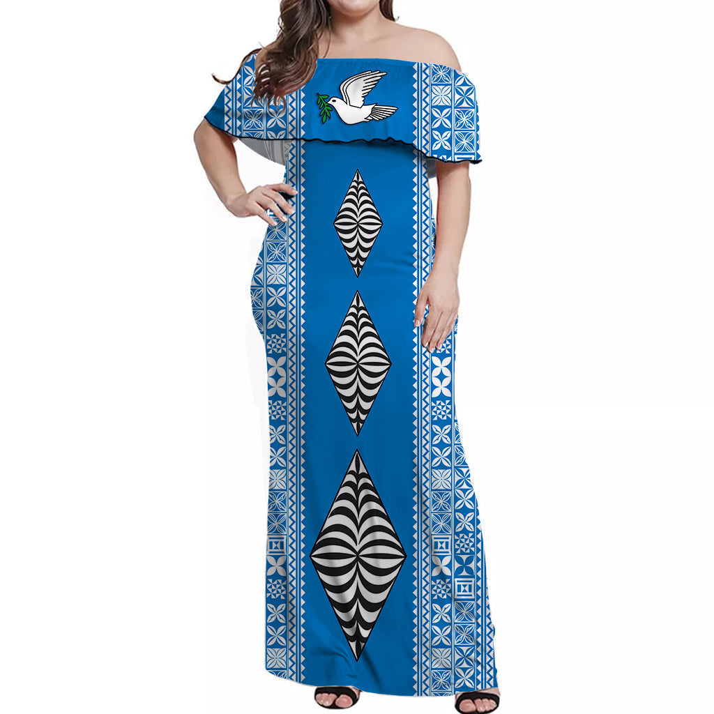 Tonga Rugby Off Shoulder Long Dress Mate Ma'a Tonga Version Blue