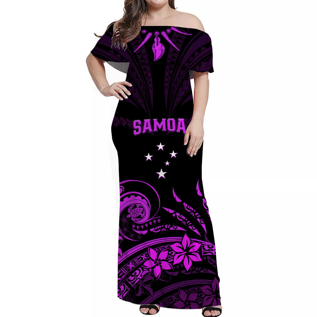 Custom Personalised Samoa Tatau Off Shoulder Long Dress Purple Polynesian Ula Nifo