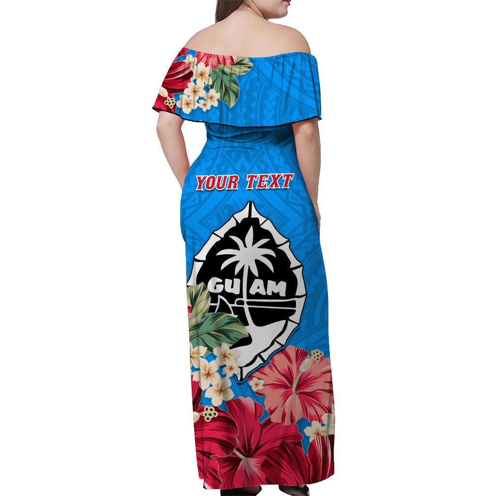 Custom Personalised Guam Chamorro Off Shoulder Long Dress Latte Stone Flowers Style Blue