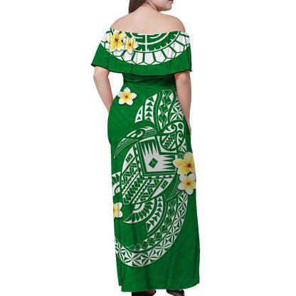 Cook Islands Tatau Off Shoulder Long Dress Symbolize Passion Stars Polynesian Turtle Green