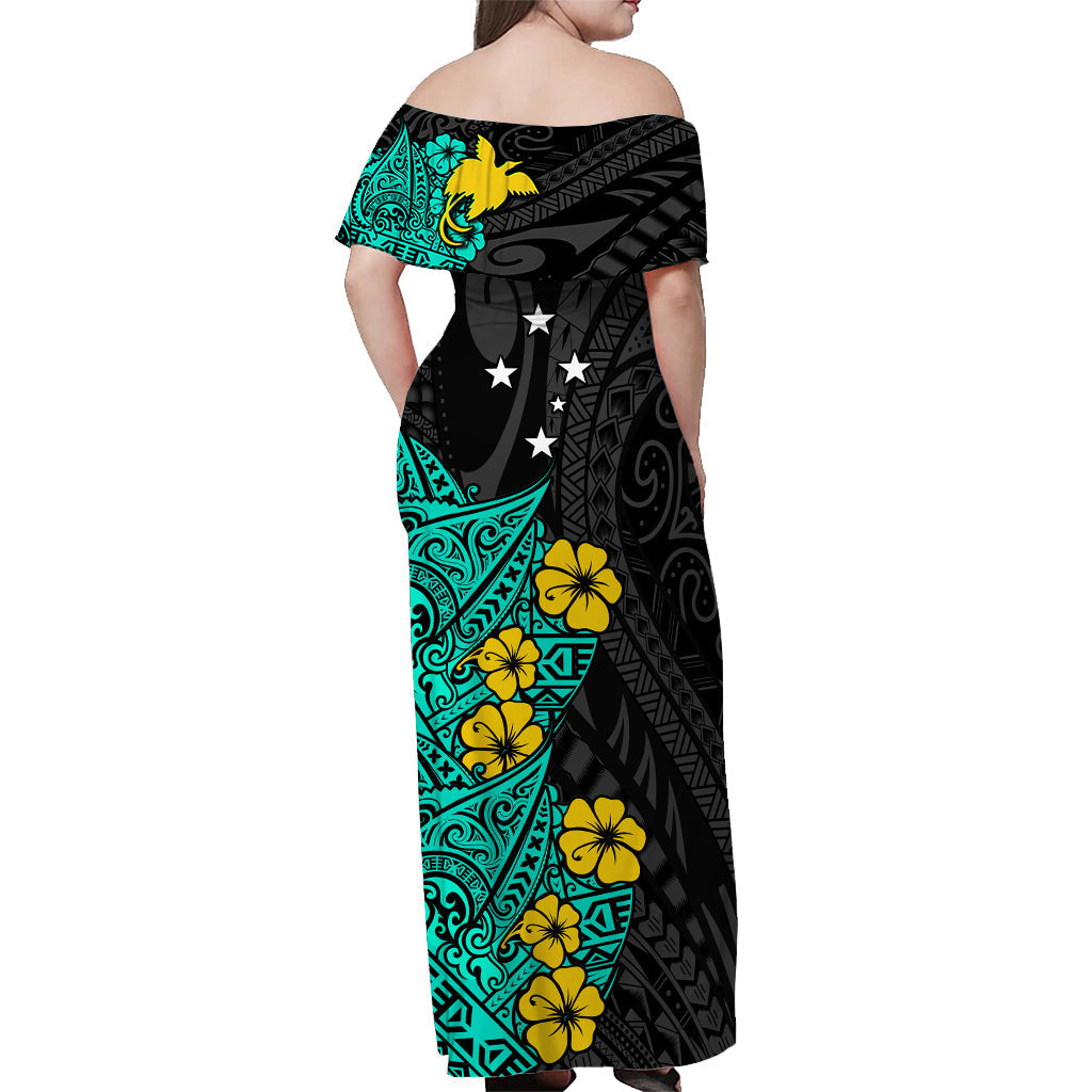 Custom Personalised Papua New Guinea Birds of Paradise Women Off Shoulder Long Dress Turquoise