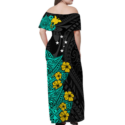 Custom Personalised Papua New Guinea Birds of Paradise Women Off Shoulder Long Dress Turquoise