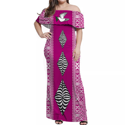 Tonga Rugby Off Shoulder Long Dress Mate Ma'a Tonga Version Purple