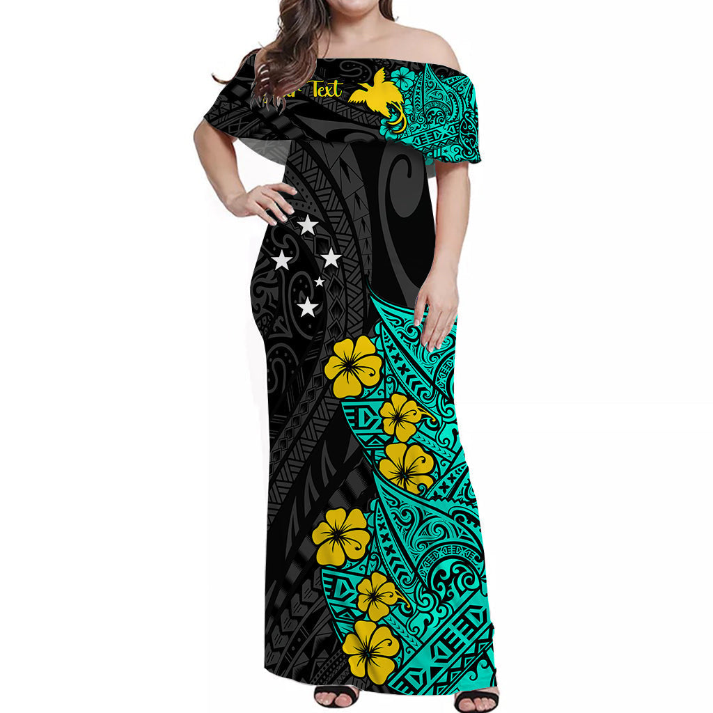 Custom Personalised Papua New Guinea Birds of Paradise Women Off Shoulder Long Dress Turquoise
