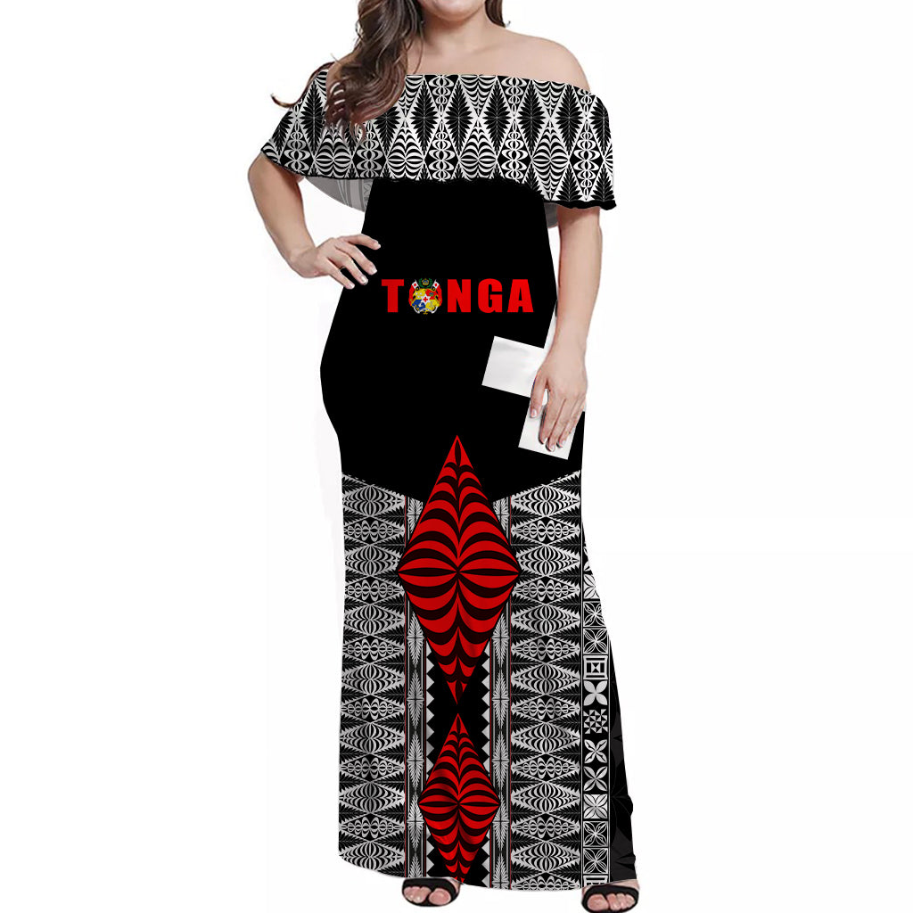 Tonga Rugby Off Shoulder Long Dress Kupesi Ngatu Ver.02