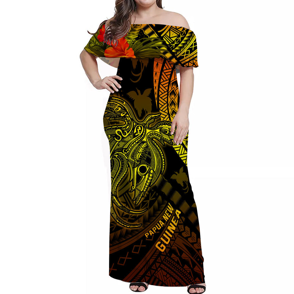 Papua New Guinea Off Shoulder Long Dress Raggiana Birds Of Paradise Special 01