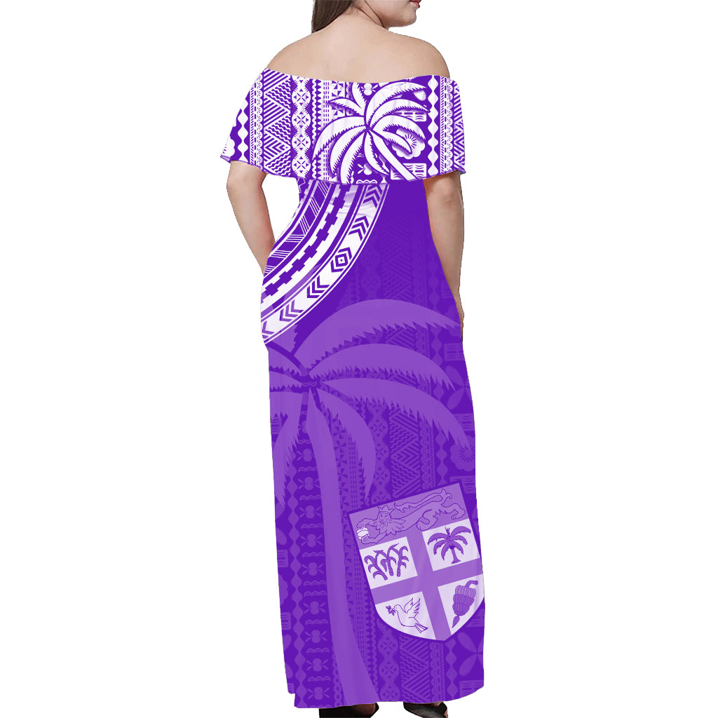 Fiji Rugby Sevens Off Shoulder Long Dress Fijian 7s Tapa Polynesian Purple