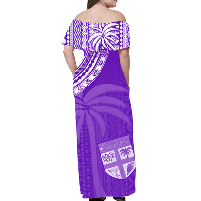 Fiji Rugby Sevens Off Shoulder Long Dress Fijian 7s Tapa Polynesian Purple