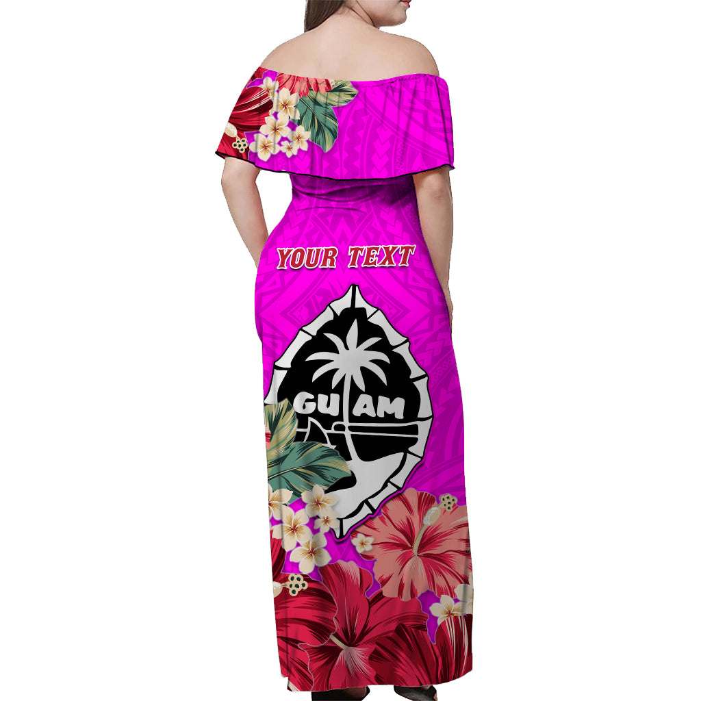 Custom Personalised Guam Chamorro Off Shoulder Long Dress Latte Stone Flowers Style Pink