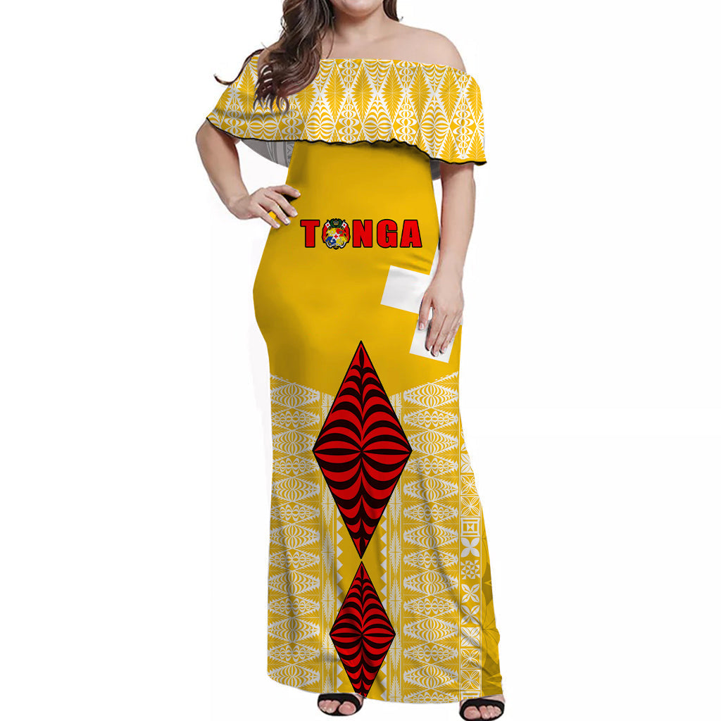 Tonga Rugby Off Shoulder Long Dress Kupesi Ngatu Ver.03