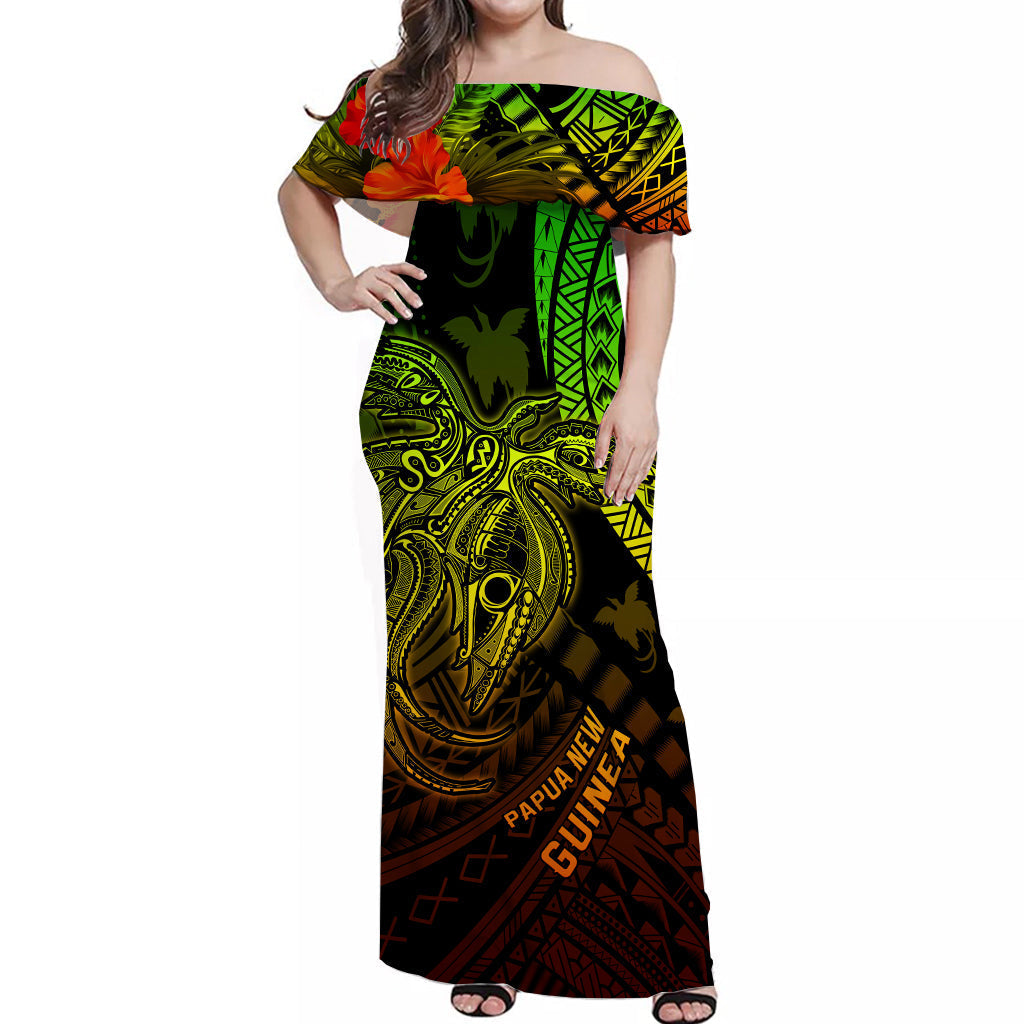 Custom Personalised Papua New Guinea Off Shoulder Long Dress Raggiana Birds Of Paradise Special 02