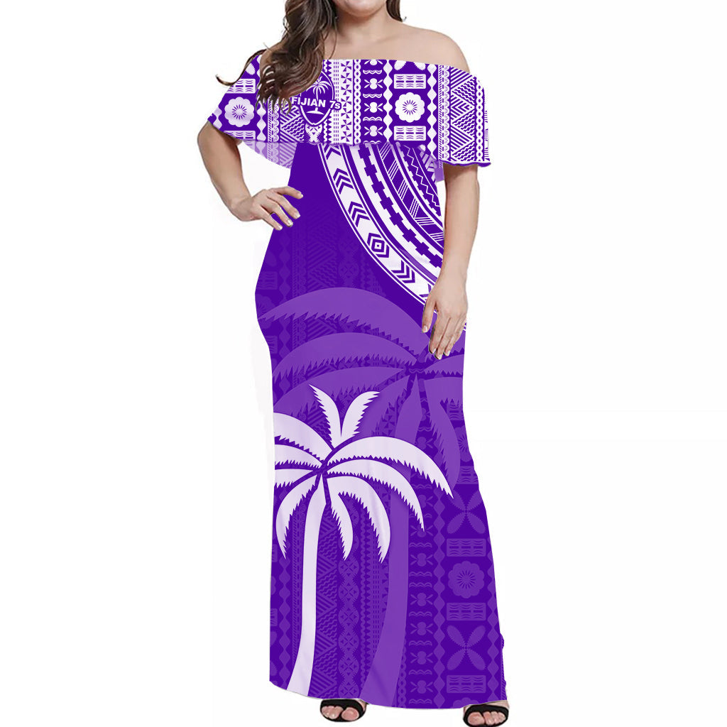 Fiji Rugby Sevens Off Shoulder Long Dress Fijian 7s Tapa Polynesian Purple