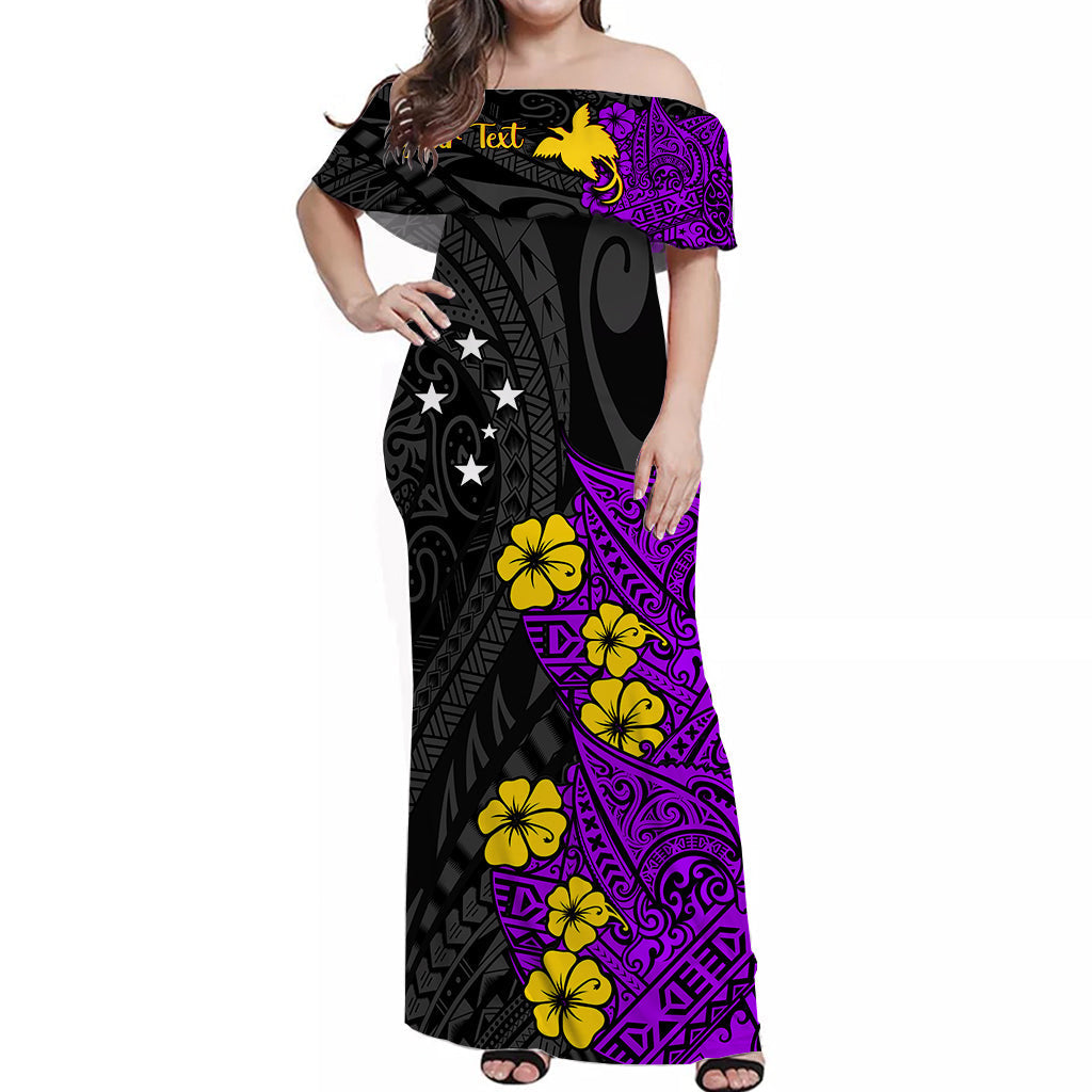 Custom Personalised Papua New Guinea Birds of Paradise Women Off Shoulder Long Dress Purple