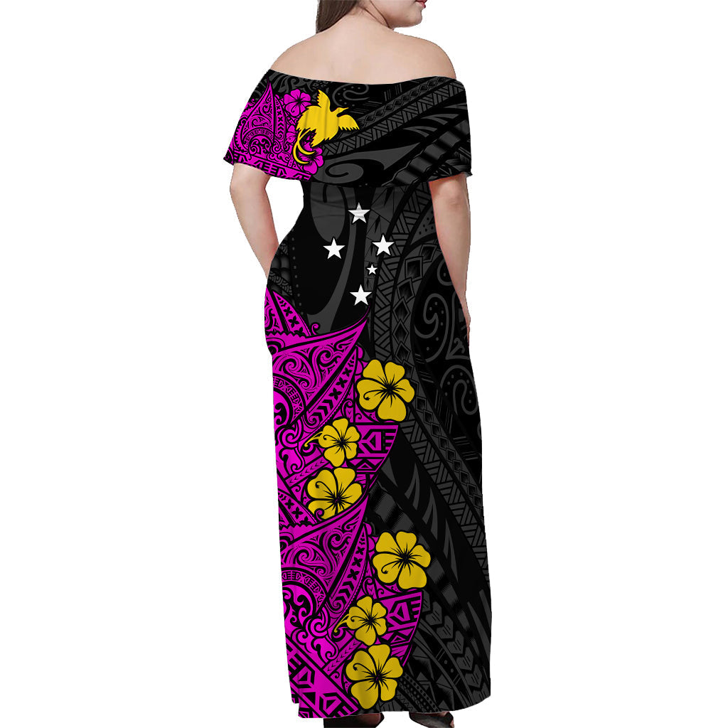Custom Personalised Papua New Guinea Birds of Paradise Women Off Shoulder Long Dress Pink