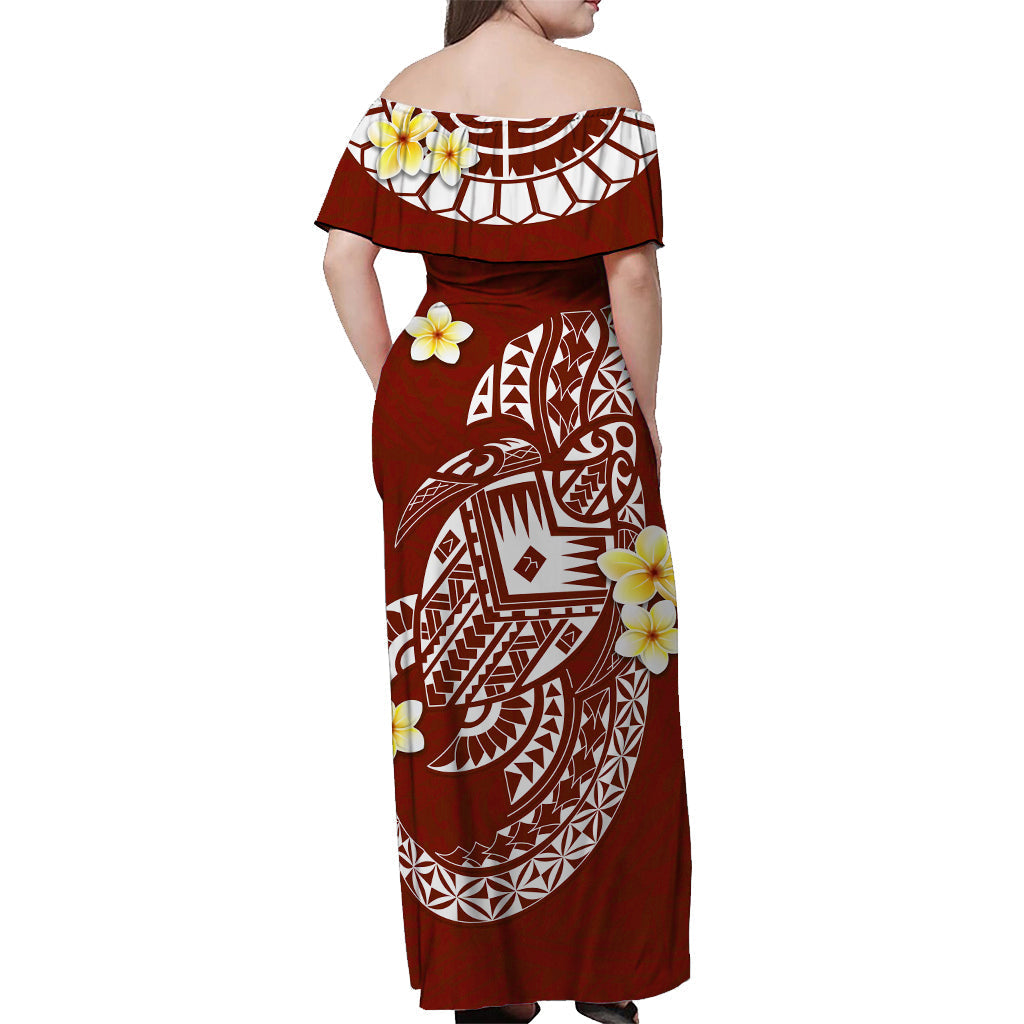 Cook Islands Tatau Off Shoulder Long Dress Symbolize Passion Stars Polynesian Turtle Red