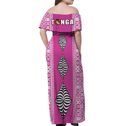 Tonga Rugby Off Shoulder Long Dress Mate Ma'a Tonga Version Pink
