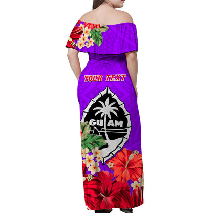 Custom Personalised Guam Chamorro Off Shoulder Long Dress Latte Stone Flowers Style Purple
