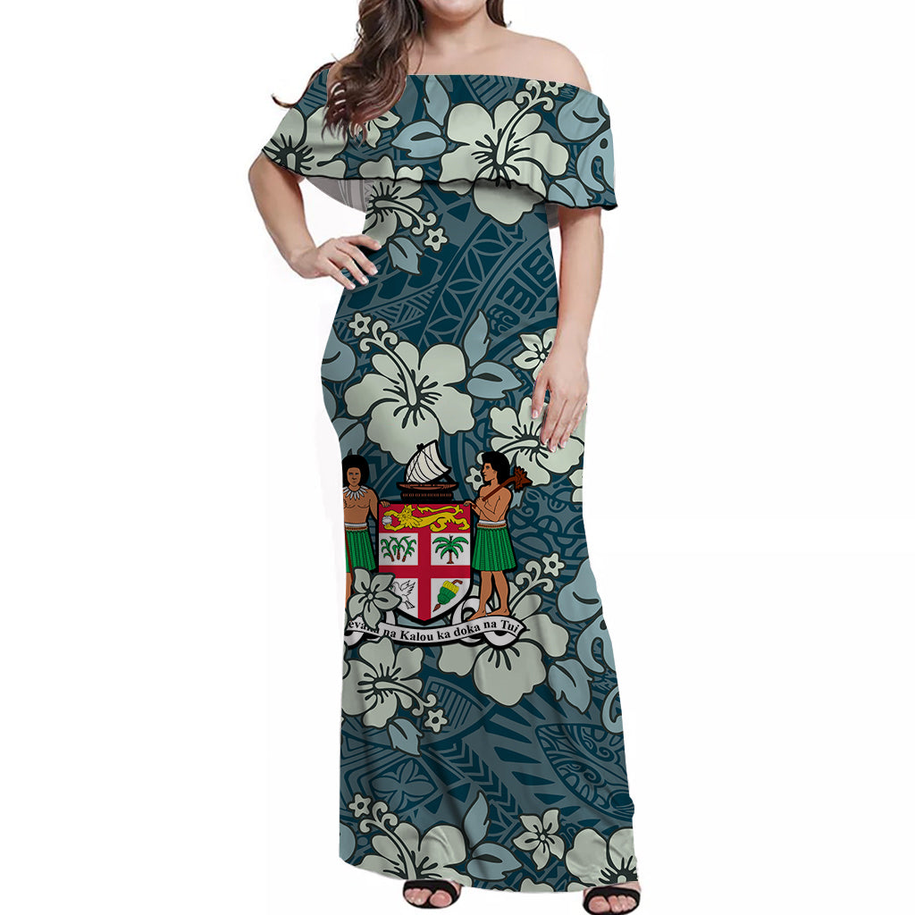 Fiji Tie Dye Off Shoulder Long Dress Polynesian Special Tribal Creative Tropical Flowers Ver.02