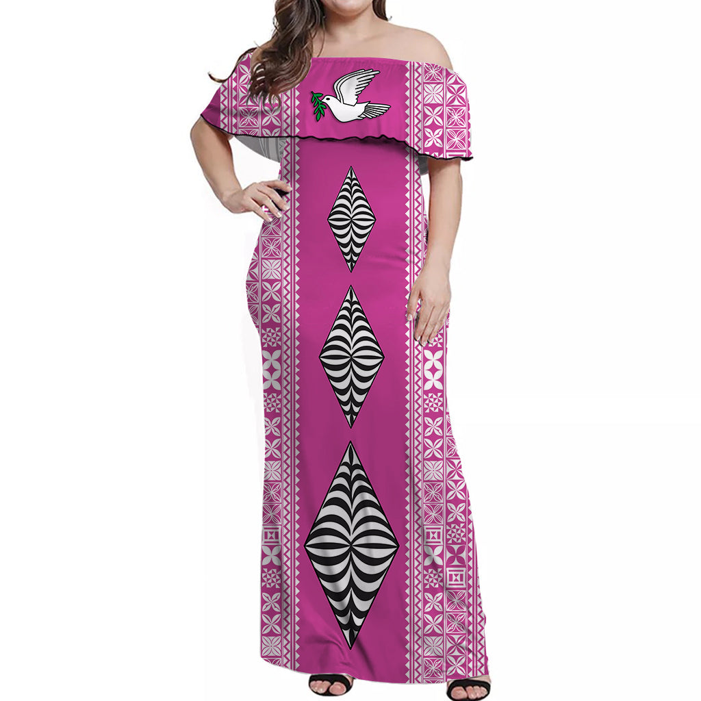 Tonga Rugby Off Shoulder Long Dress Mate Ma'a Tonga Version Pink