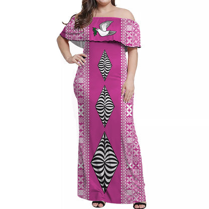 Tonga Rugby Off Shoulder Long Dress Mate Ma'a Tonga Version Pink