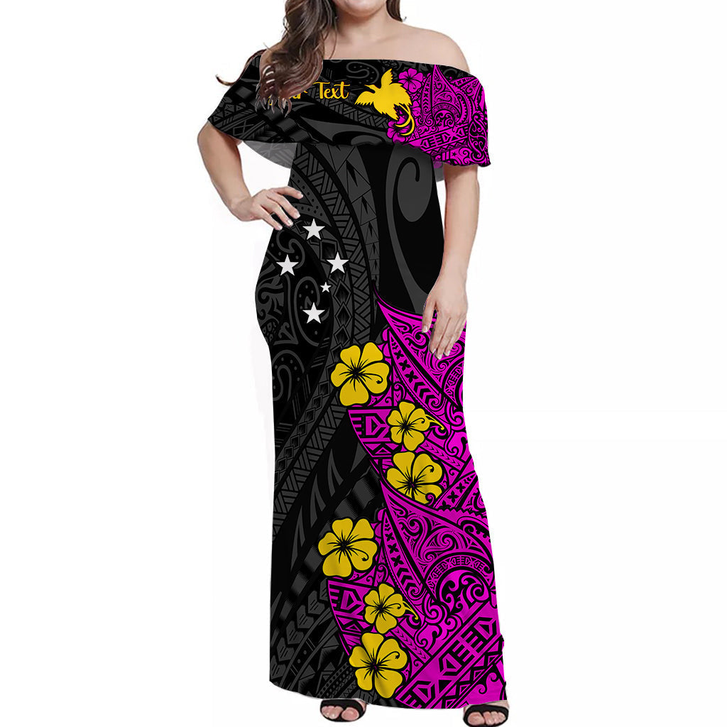 Custom Personalised Papua New Guinea Birds of Paradise Women Off Shoulder Long Dress Pink