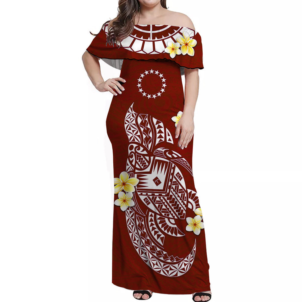 Cook Islands Tatau Off Shoulder Long Dress Symbolize Passion Stars Polynesian Turtle Red