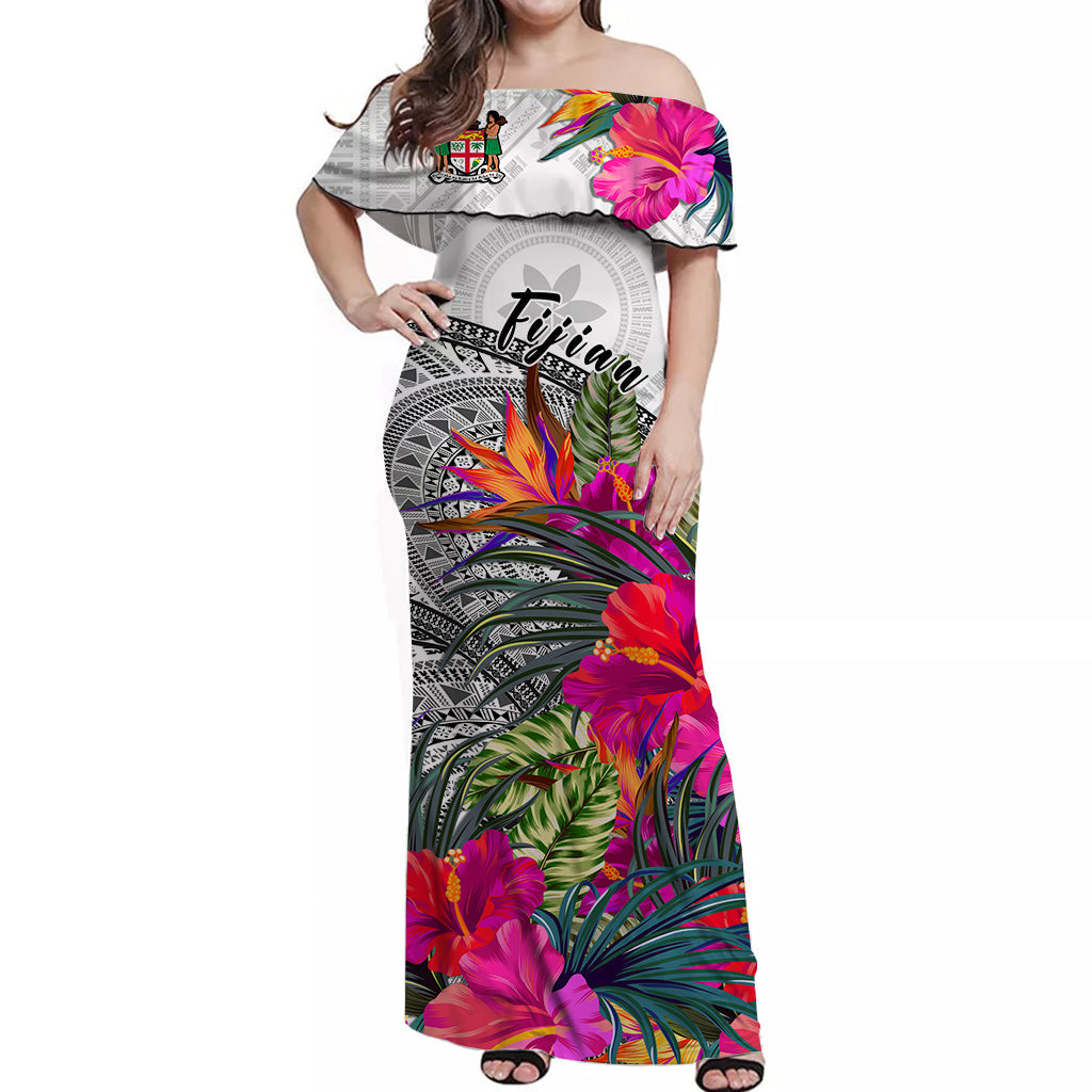 Fiji Tapa Off Shoulder Long Dress Speical Fijian Masi Be Loved Hibiscus