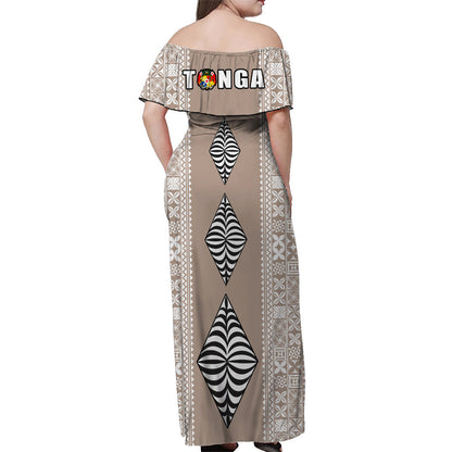 Tonga Rugby Off Shoulder Long Dress Mate Ma'a Tonga Version Cream
