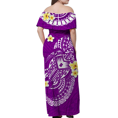 Cook Islands Tatau Off Shoulder Long Dress Symbolize Passion Stars Polynesian Turtle Purple