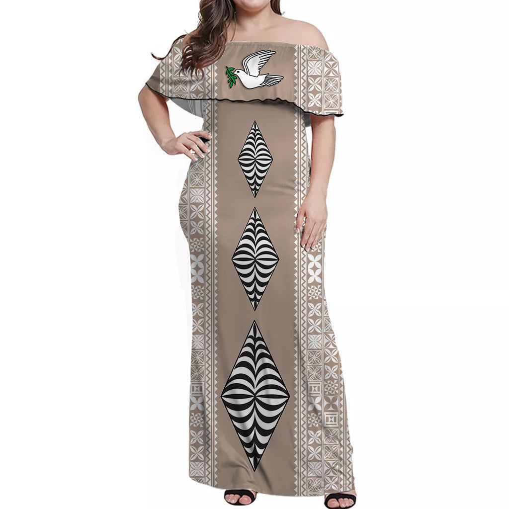 Tonga Rugby Off Shoulder Long Dress Mate Ma'a Tonga Version Cream