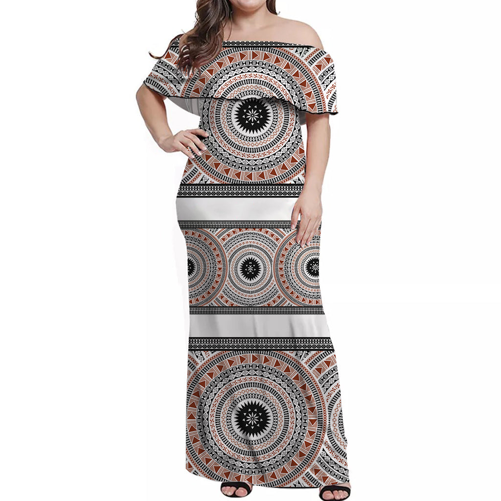 Fiji Tapa Off Shoulder Long Dress Simple Fijian Masi Ver.01